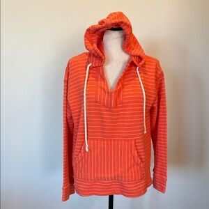 Legaci Orange & White Striped Hooded Tunic Top V-Neckline Kangaroo Pocket Large